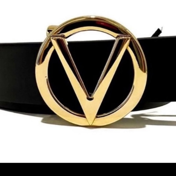 Valentino Accessories - VALENTINO Giusy V-Logo Black Gold Buckle Leather
Belt NWT